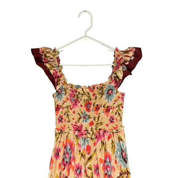 House of Harlow 1960 Zoey Smocked Floral Maxi‎ Dress Flutter Sleeve Boho Size S - Picture 4 of 16